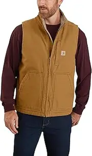 Men's Loose Fit Washed Duck Sherpa-Lined Mock-Neck Vest, Carhartt Brown, Medium