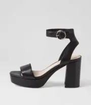 New Django & Juliette Oita Black Leather Sandals Womens Shoes Dress