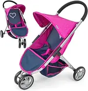 Susie Folding Doll's Pram for Girls from 3 Years with Hood, Foam Wheels, Straps Prestige Navy