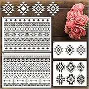 yhslmh Tribal Geometric Stencils for Painting on Wood Furniture Wall Reusable Canvas Aztec Stencil for Crafts Kids Boho Drawing Card Making Pattern Decorative (Aztec)