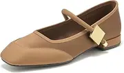 [Beau Today] Womens Ballet Flats, Genuine Leather Flats for Women, Classic Square Toe Business Casual Flats, Adjustable Ballet Flats Shoes for Women