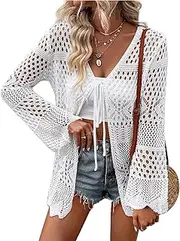 [AI'MAGE] Womens Kimono Beach Cover Up Crochet Swimsuit Coverups Summer Loose Knit Cardigans Causal Blouse Tops Swimwear S-XXL