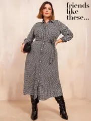 Friends Like These Black/White Curve Printed Midi Shirt Dress (AD7845) | $53