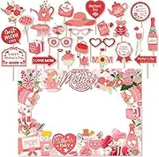 Mother's Day Photo Booth Props Kit, Fun & Colorful Designs Mothers Day Selfie Props, Picture Frame, Party Supplies For Mothers, Kids, Daughter, Son