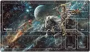 EDGFRTOIO Playmat with Zones for MTG Card Game Playing, Game Mats Tabletop Magic Play Mats 24"x14" Commander Deck Gaming Desk Duel Mat Card Gameplay Mats for Beginner, Warrior Riding in Space
