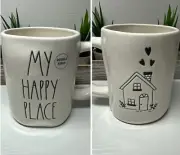 NEW Rae Dunn My Happy Place Double Sided Coffee Tea Mug Cup Ceramic