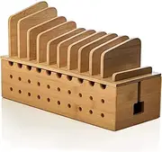 Prosumer's Choice 10 Device Bamboo Charging Station Rack with Cable Cord Organizer Box for Smartphones and Tablets