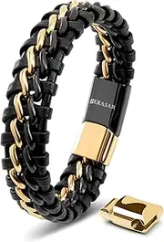 [SERASAR] | Men's Premium Black Genuine Leather Bracelet [Steel] | Magnetic Stainless Steel Clasp in Black, Silver and Gold | Exclusive Jewellery Box | Great Gift Idea