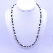 10mm Beaded Navajo Pearls Necklace, Sterling Silver Aztec Native American
