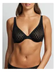 [Fine Lines] Graphic Underwire Plunge Bra in Black