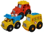 Set of 3 Mega Bloks First Builder - Lil Dump Truck + Tractor + School Bus