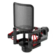 Microphone Shock Mount with Microphone Filter Windscreen Reduce Noise Anti Vibration Screen Stable Red