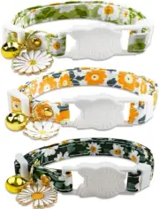 3 Pack Floral Cat Collars with Bell Adjustable Breakaway Kitten Collar Safety Ca