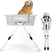KITPLUS Elevated Dog Bathtub, 5 Height Adjustable Portable Dog Wash Station for Small to Large Pets, Foldable Bathing Tub with Storage & Anti-Slip Design Gray
