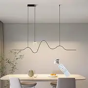 GEADI Modern Chandelier, Dimmable Linear Black Pendant Light with Wave, Dining Room Hanging Light Fixture, Kitchen Island Pendant Light for Dining Table Bar