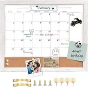 TORASO Whiteboard Calendar & Corkboard, Small Combination Dry Erase White Board & Bulletin Board, 13" x 17", White Wood Framed Calendar/Cork Combo Board(ZHYL-WH-3343)
