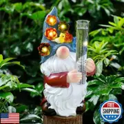 FORUP Resin Gnome Solar Rain Gauges, Resin Garden Gnome Statue with a Plastic