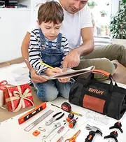 Difflife 18-Piece Hand Tool Set Kids Real, Tool Kit with Storage Bag for Boys, Girls, Children DIY Building and Woodworking, Age 8+ Tool Set-18 Piece