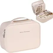[HAYAHARU] Travel Makeup Bag,Large Cosmetic Bag Case,Waterproof Portable Make Up Bag with Dividers Cosmetics Makeup Brushes Toiletry Jewelry Accessories for Women Girls,Traveler,Christmas (B-Khaki)