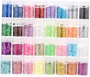KALLORY 32 Color Shiny Glitter Sequins for Nail Art Fingernail Decoration Craft Supplies Smooth Finish for Gel Extensions Unique Designs