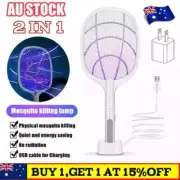 Rechargeable Electric Mosquito Fly Swatter Zapper Racket Bug Insect Killer Lamp