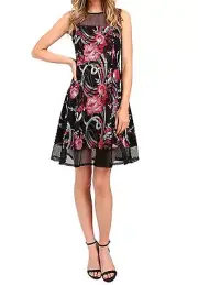 $220 NWT Aidan by Aidan Mattox Women Embroidered Mesh Fit & Flare Dress 2 S