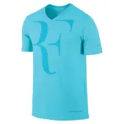 New Nike RF Roger Federer SS V-Neck Tee Shirt 646559-401 Blue