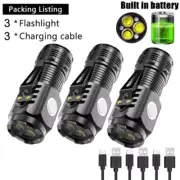 3LED Super Bright Flashlight Portable Mini Burst Flash Torch Rechargeable Outdoo