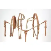 Western Natural Leather Set of 2 Headstall , Breast Collar and Reins