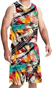 [KQNZT] Basketball Jerseys Shorts Sport Set, Personalized Jersey, Men's Athletic Basketball Jerseys, Modern Abstract Psyche Art Wave Point Geometry