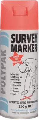 2x Polypak SURVEY MARKING PAINT 350g Aerosol, Fast Dry,Toluene Free FLURO ORANGE