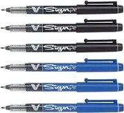 Pilot Pens V Sign Felt Tipped Fineliner Liquid Ink Pen, Bold Point, Black & Blue Bundle, 6 Pens
