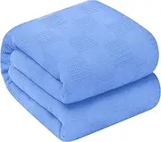 Oakias 100% Cotton Blanket - Queen Blue, 350 GSM, 90 x 90 Inches, Soft Thermal, Lightweight & Breathable, Durable Summer Blanket for Bed, Couches & Living Room