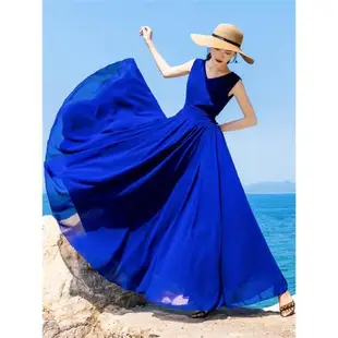 波西米亞寶藍色海邊雪紡連衣裙