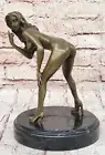 Signed High Quality Mavchi Art Deco Bronze Nude Girl Plinth Statue Sale Statue