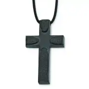 Chisel Stainless Steel Brushed LaserCut Blk IP Cross w/Leather Cord Necklace 20"