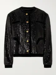 [BLAZÉ Milano] BLAZÉ Milano - All About You Gliss Velvet-trimmed Sequined Woven Jacket - Black - 1 1 Black