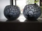 Set of Silver Smoky Blue Spider & Web Votive Tealight Candle Holders-Halloween!