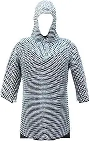 Medieval Chain Mail Shirt and Coif Armor Set (Full Size) Long Shirt
