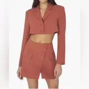 NEW 2 Piece WeWoreWhat Cropped Blazer Skirt Suit Small/Large