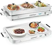 Costway Food Warmer Buffet Server, 450W Stainless Steel Electric Warming Tray, Adjustable Temperature, Transparent Lids w/Spoon Slot, 8L Chafing Dish Set for Parties, Banquets, Catering Events