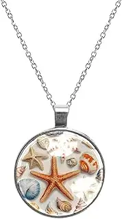 [Diusye] Necklaces for Women, Sea Shells Starfish and Conch Print Stainless Steel Pendant Necklace Jewelry Birthday Anniversary Wife Girls Friends Gift