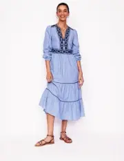 NWT Boden Violet Trim Linen MIDI Dress SZ 16/18 Retail $198.