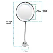 10X Flexible Gooseneck Makeup Mirror with LED Light Bathroom Suction Cup 7",