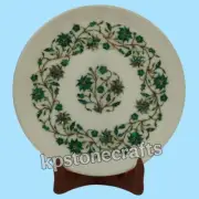 12” Round White Marble Wall Plate – Floral Inlay Art with Malachite, Paua Shell