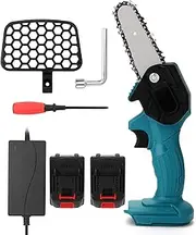 Cordless Mini Chainsaw, Small Electric Chain Saw with 2pcs Battery, Portable Brushless Chainsaw for Garden Pruning, Branch Shears Wood Logs Cuts, Blue