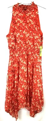 Sam Edelman Women's Sleeveless Smocked Midi Handkerchief Dress, Size 14