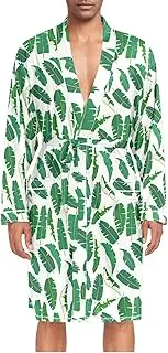 [ZZXXB] Banana Leaves Mens Sleepwear Robe Lightweight Nightgown Long Sleeves Spa Bathrobe with Pockets M-XL