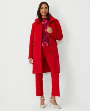 NWT Ann Taylor Small Red Wool Blend Tailored Funnel Neck Coat 838324 Jacket