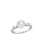 Rina Limor Silver White Sapphire 7-7.5mm Pearl Ring